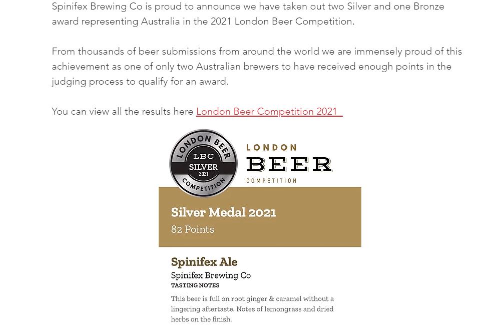 Spinifex Brewing Co claims a trifecta of awards at the 2021 London Beer Competition